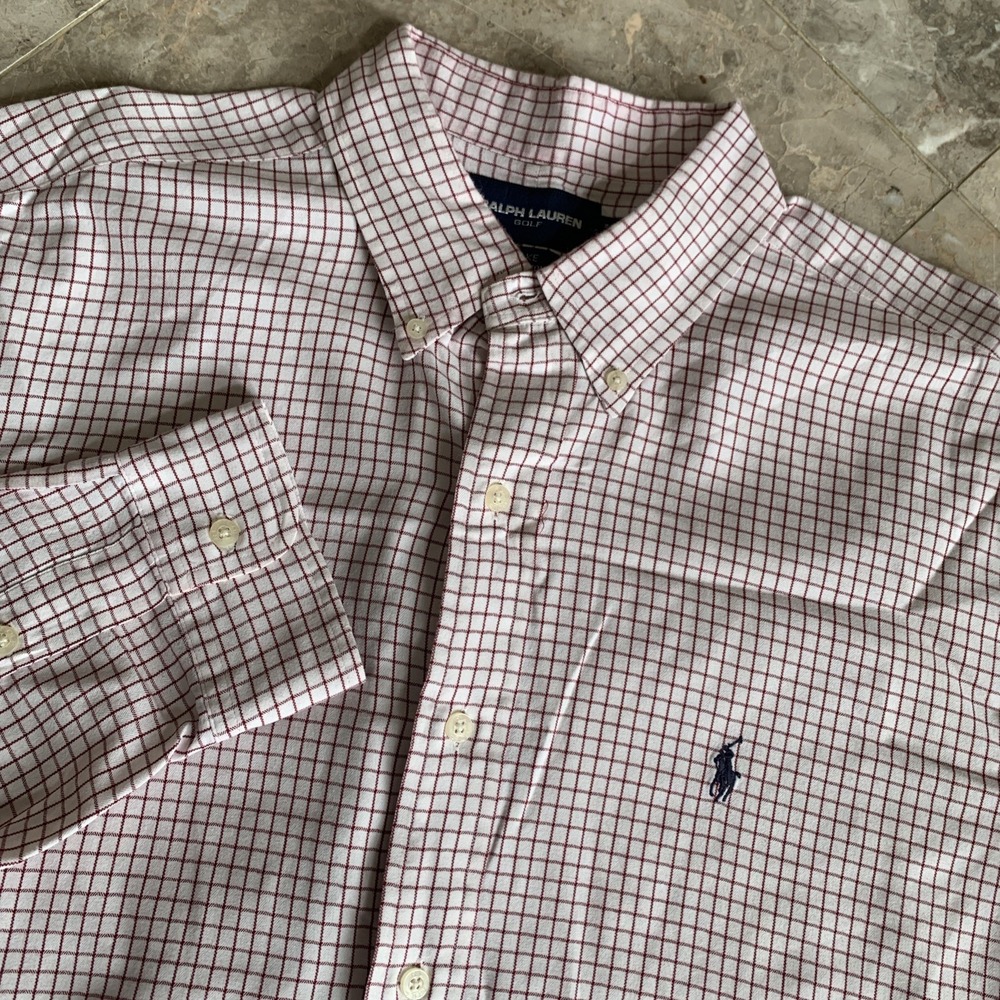 Ralph Lauren Golf Blake Button Down Shirt Mens XL Long Sleeve Burgundy/White